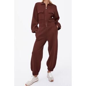 Zara Knit Brown Jumpsuit With Pockets.